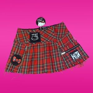 Hello Kitty Patched Plaid “SAD GIRL” Mini Skirt